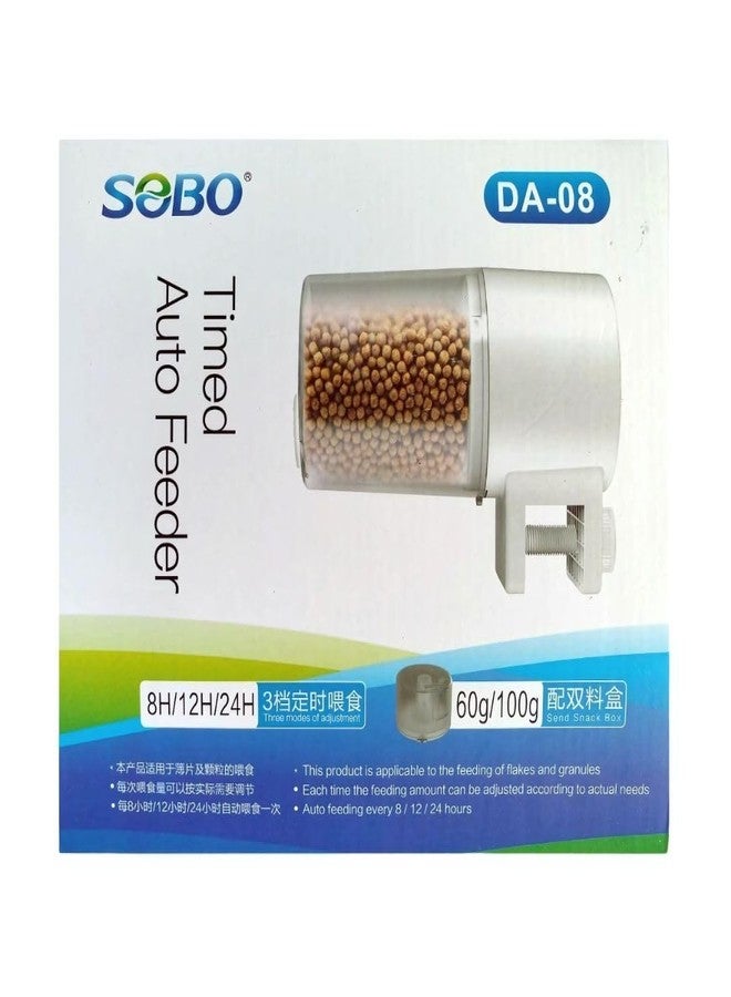PET FUN SOBO DA-08 Automatic Fish Feeder | Timed Auto Food Dispensers for Aquarium Tank | Adjustable Feeding Intervals (8H/12H/24H) | 60g & 100g Snack Box | Large Capacity (Batteries Not Included) - Image 2